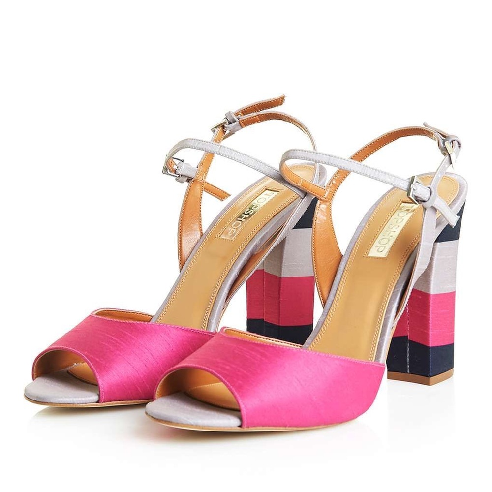 Top Shop Ram Stripe Heels - pink/silver/navy